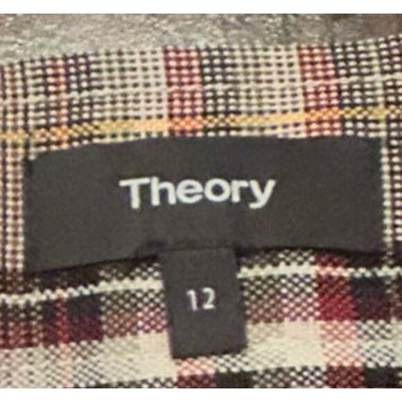 Theory Plaid Mini Skirt High Waist 100% Virgin Wool Back Zip Women's Size 12 - Picture 6 of 8